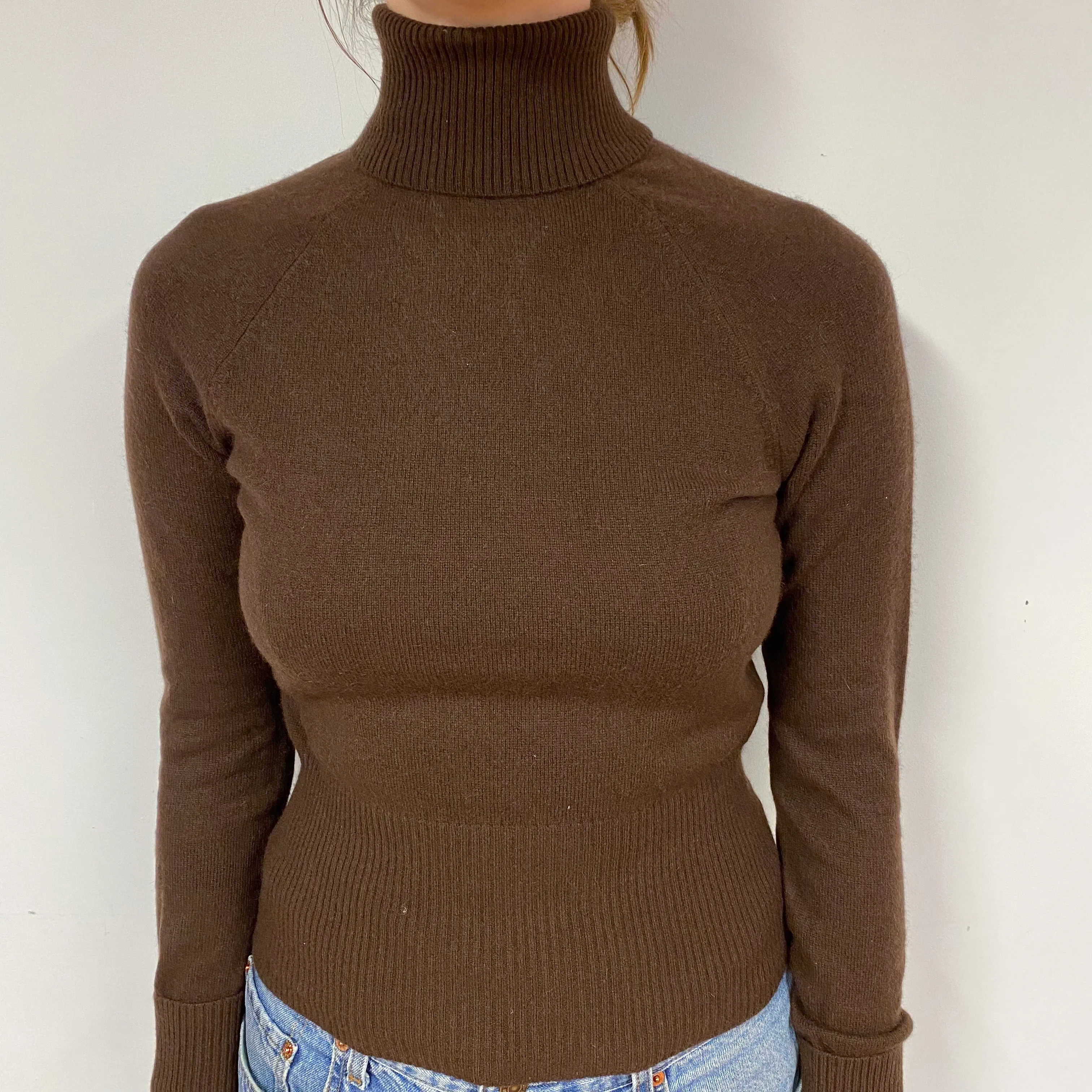 Chocolate Brown Cashmere Polo Neck Jumper Small