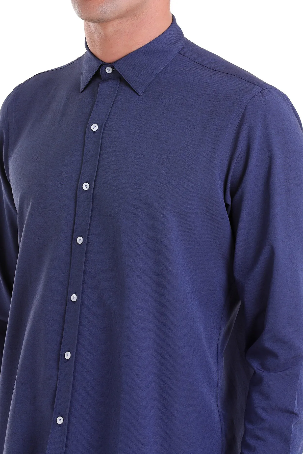 Comfort Fit Long Sleeve Cotton Blend Navy Dress Shirt