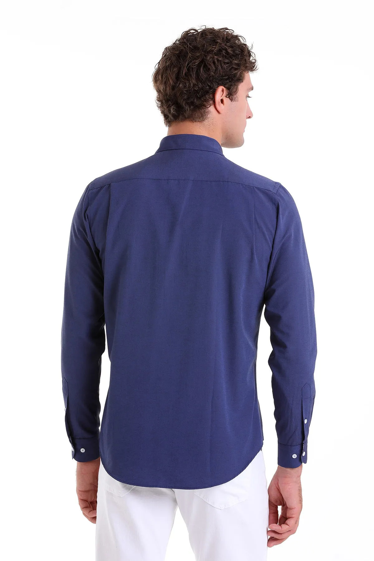 Comfort Fit Long Sleeve Cotton Blend Navy Dress Shirt