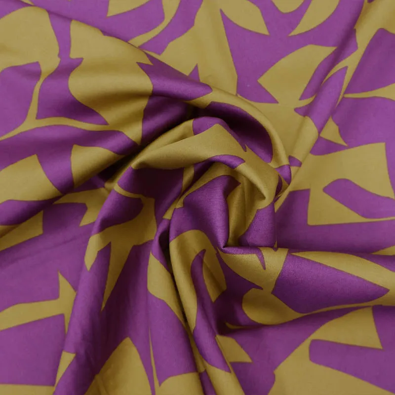 Cotton Sateen - Purple and Mustard - Broken Palms