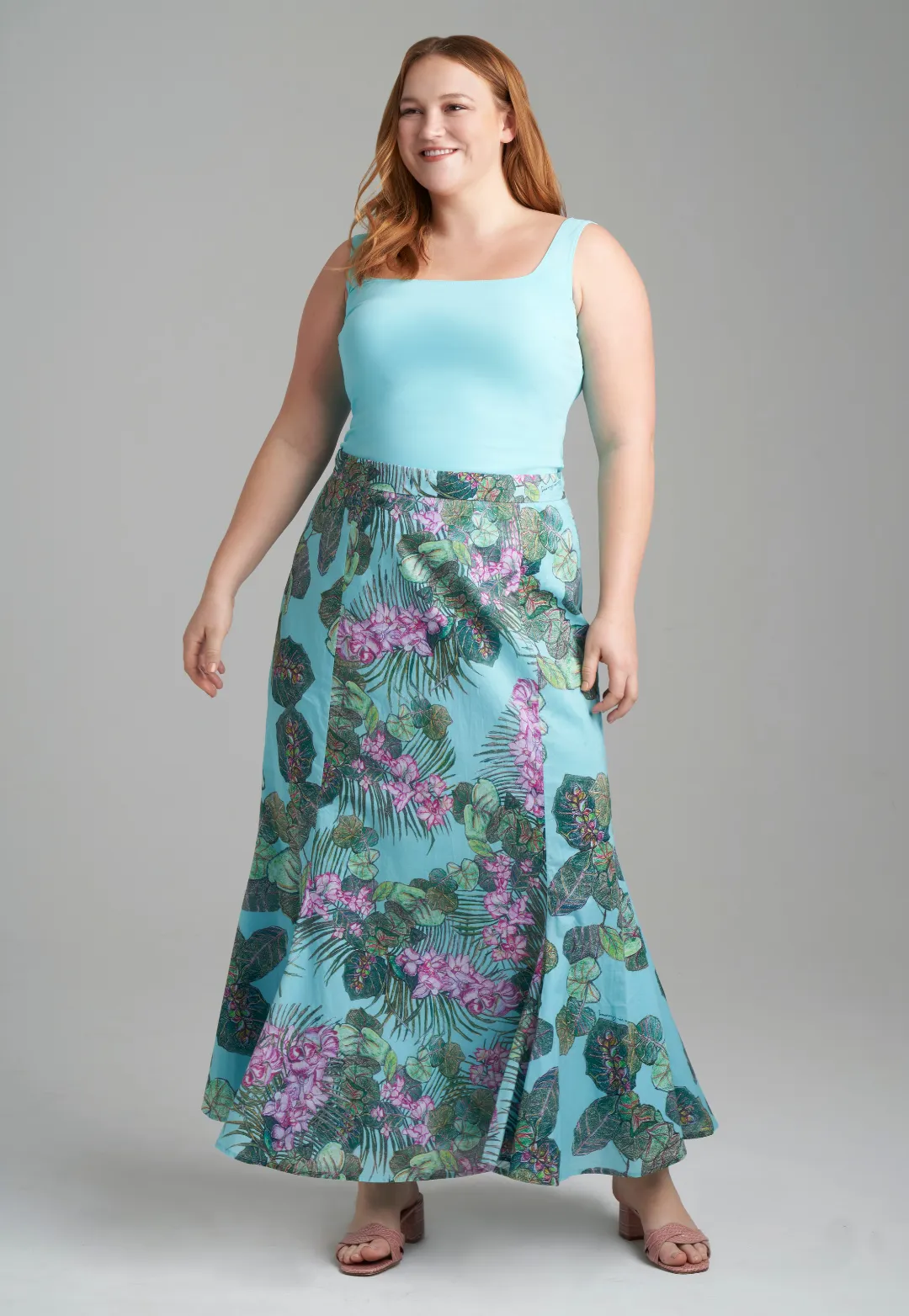 Crawford Cotton Skirt in Green Island & Paradise