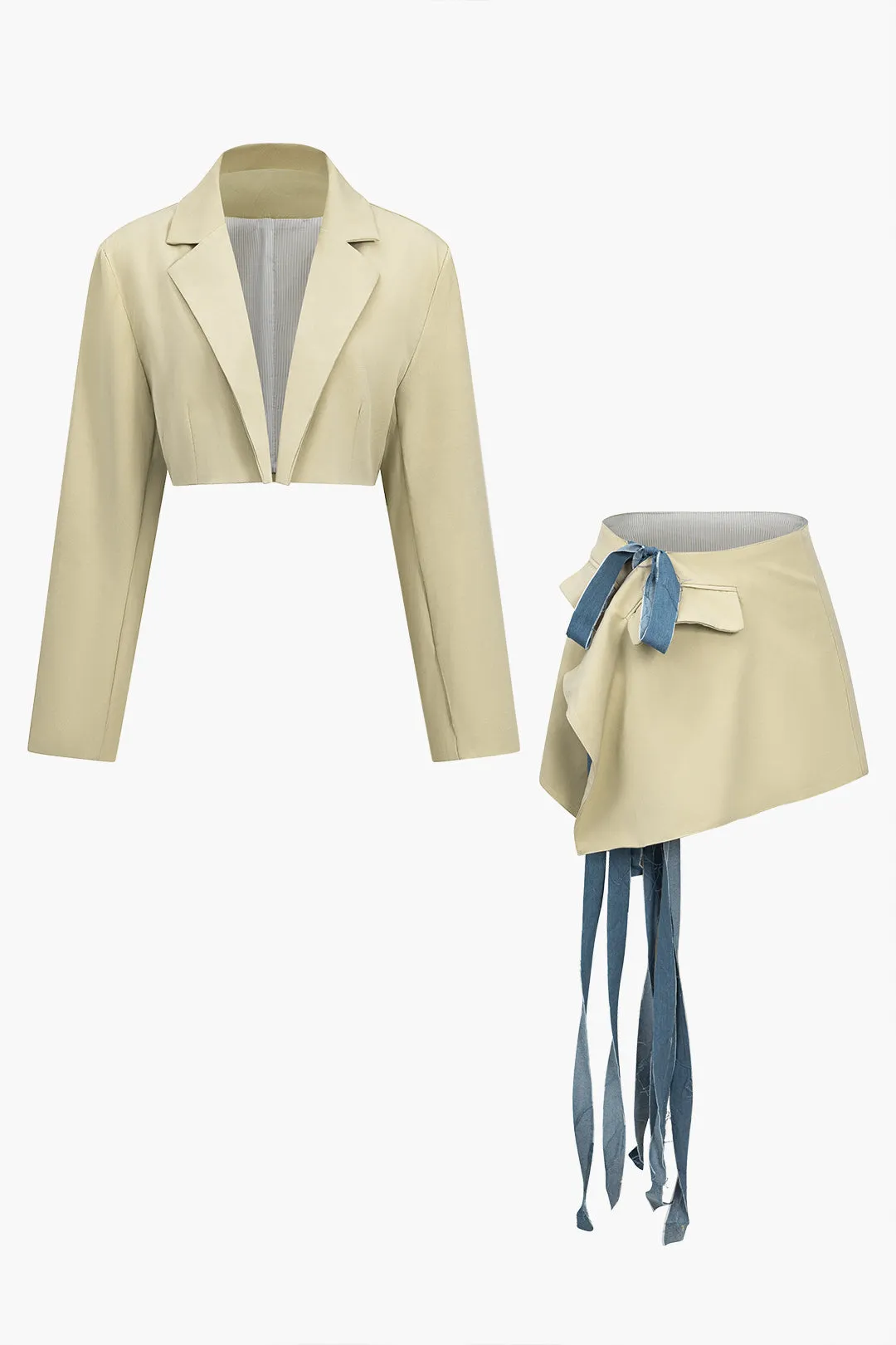 Crop Blazer And Asymmetrical Tie-Wrap Skirt Set