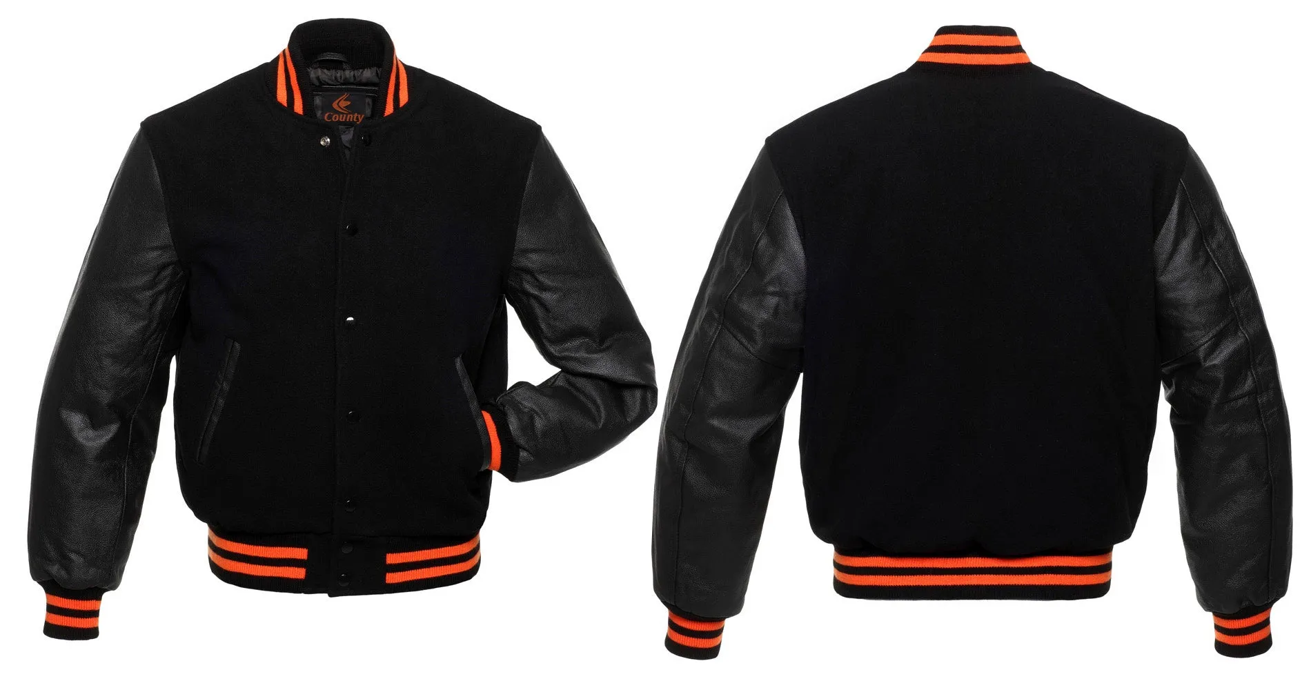 Custom Made Letterman Jacket Black Body and Black Leather Sleeves Team Varsity Jackets