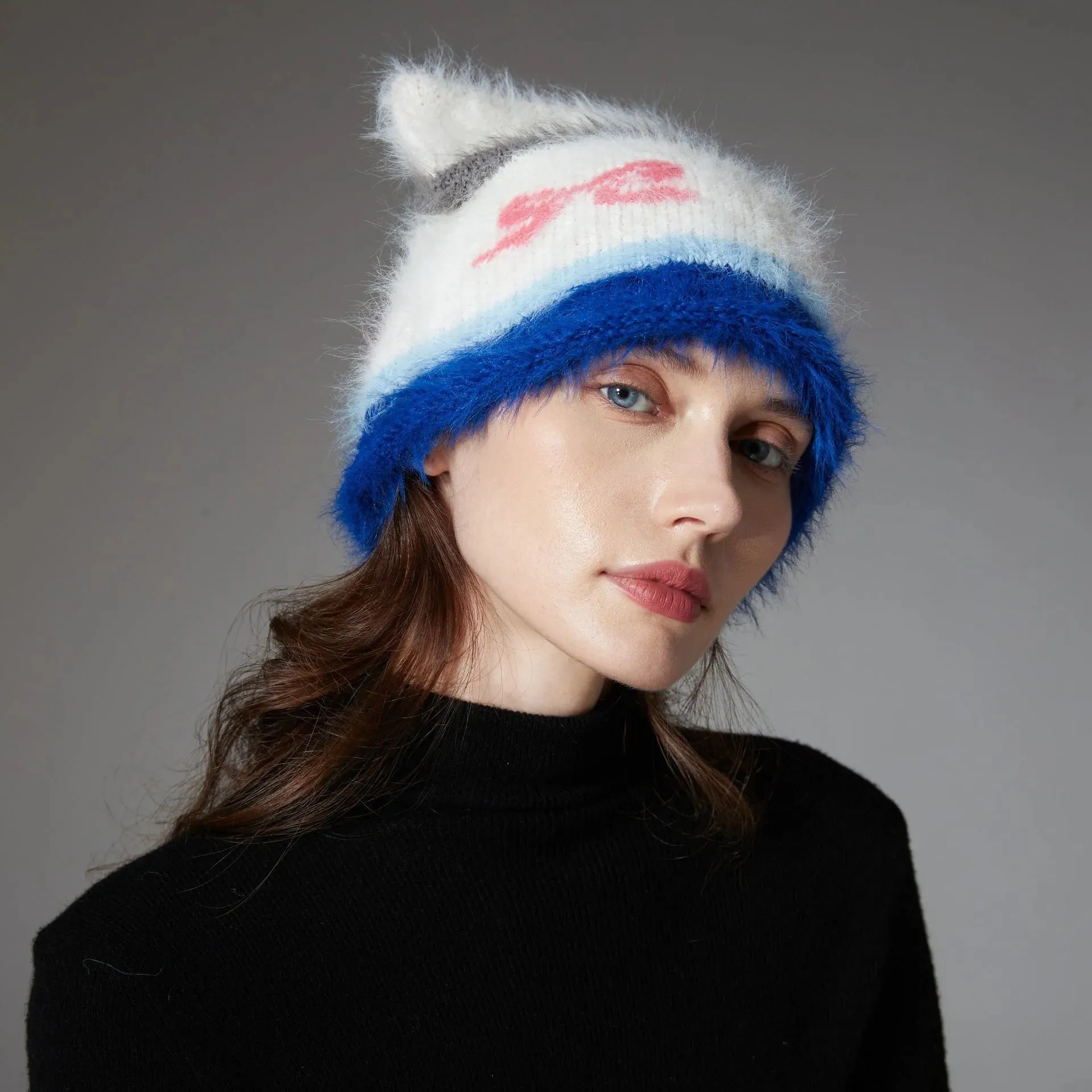 Cute Cat Ears Knitted Hat Earflaps Slipover Woolen Cap Beanies