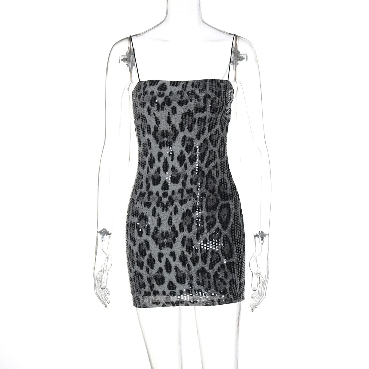 Darianrojas outfit inspo Sexy Hot New Fashion Leopard Print Street Style Nightclub All-Match Strap Sequin Dress Women's Clothing