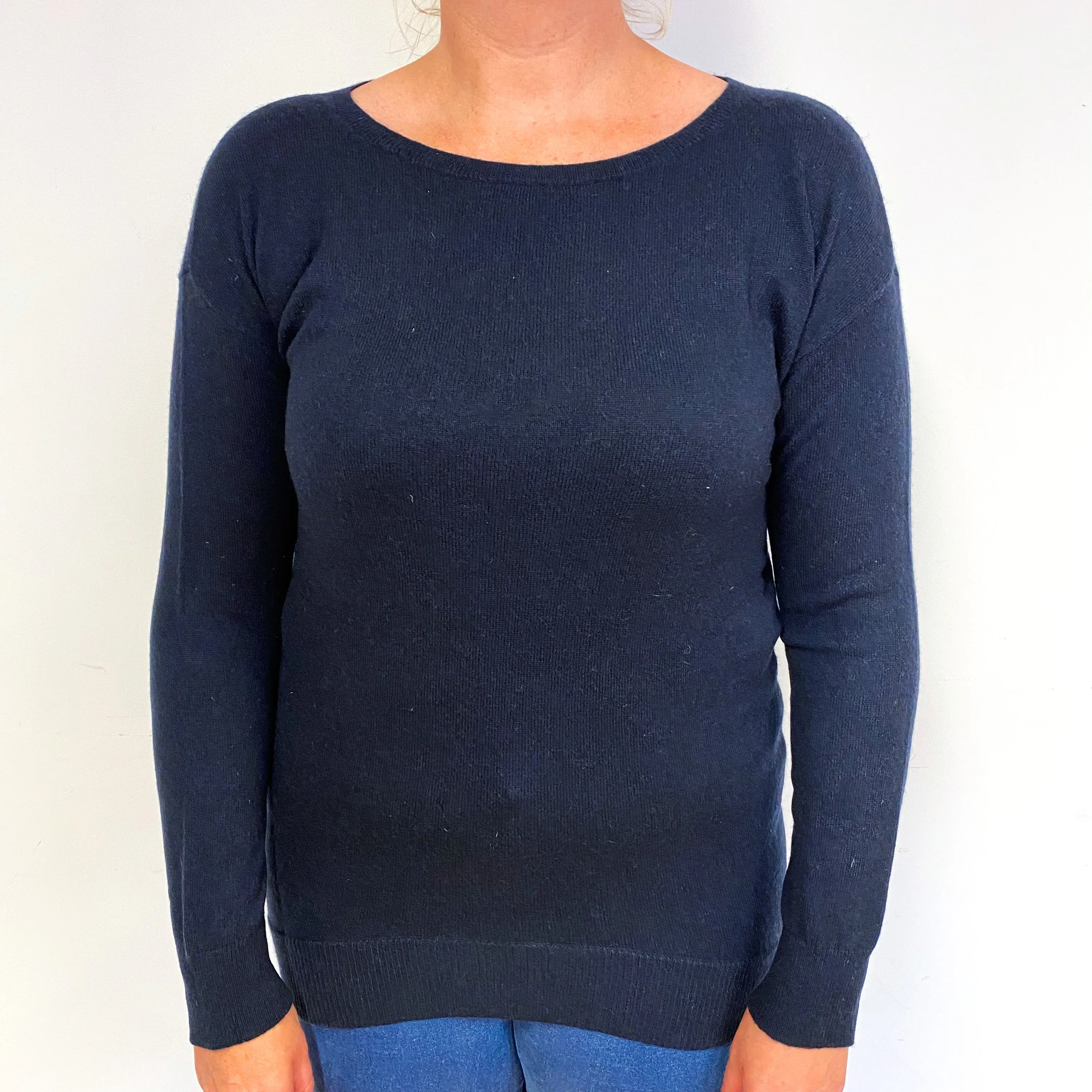 Dark Navy Blue Cashmere Crew Neck Jumper Large