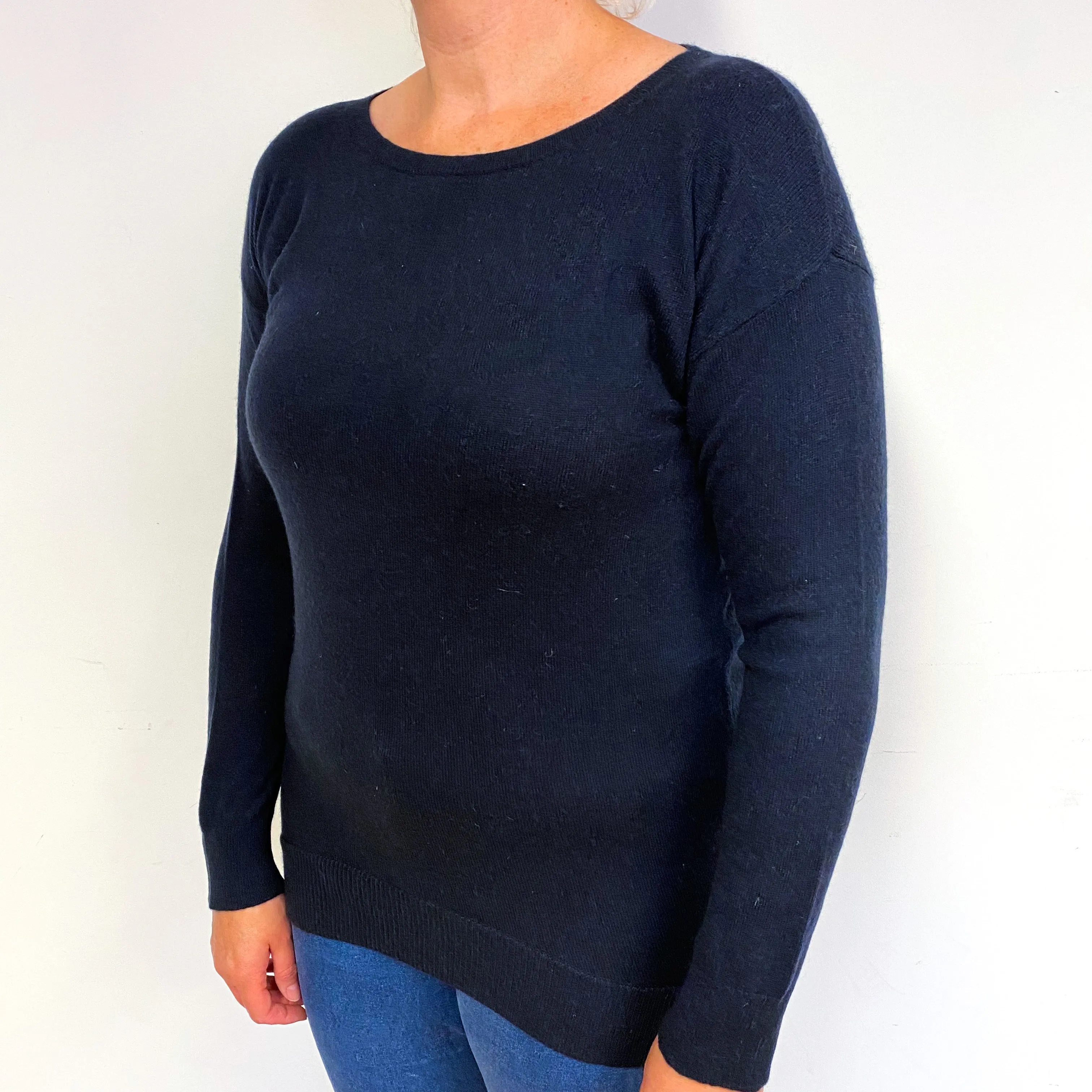 Dark Navy Blue Cashmere Crew Neck Jumper Large