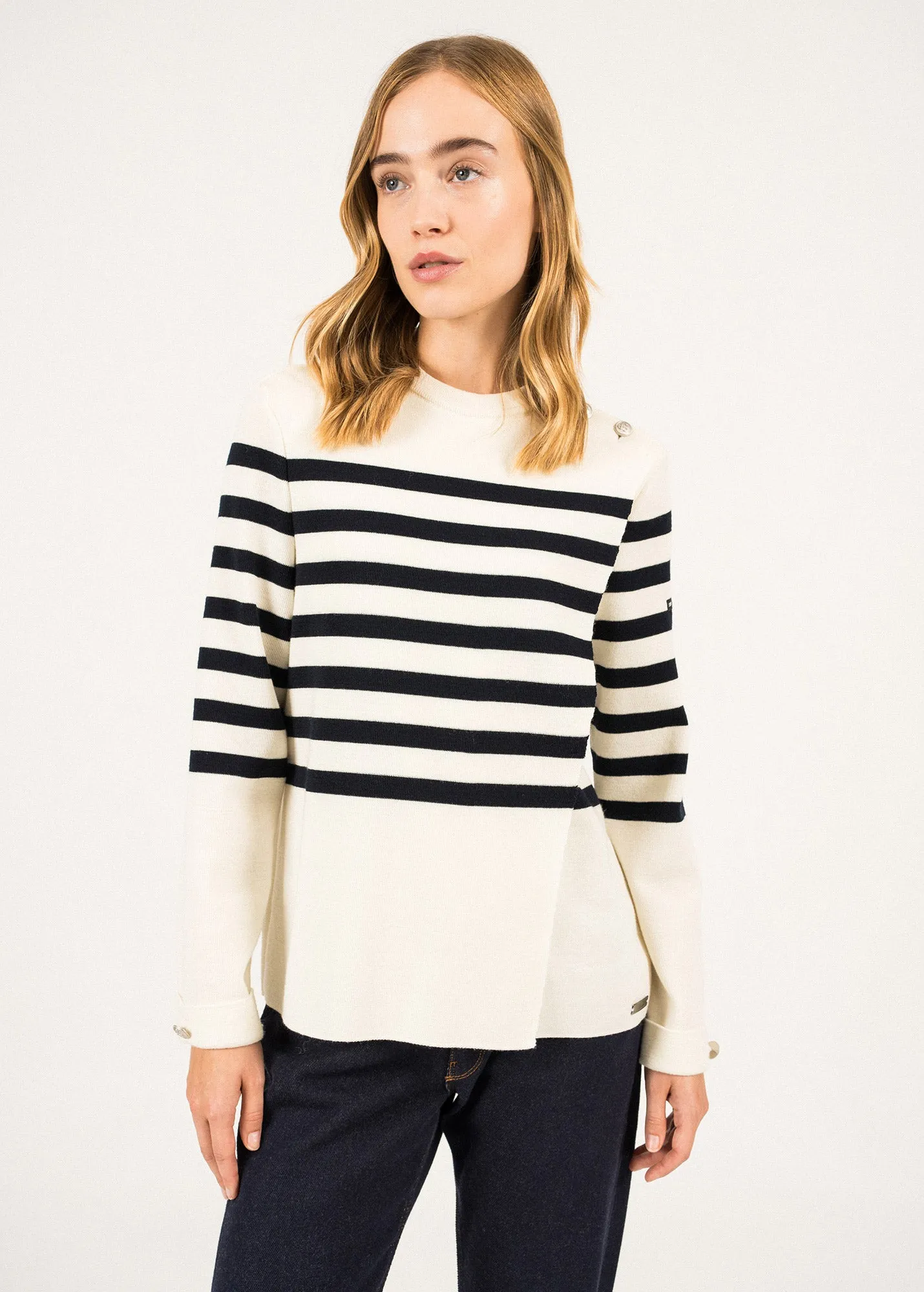 Docks Striped Wraparound Jumper - SAINT JAMES x Romain Brifault (ECUME/NAVY)