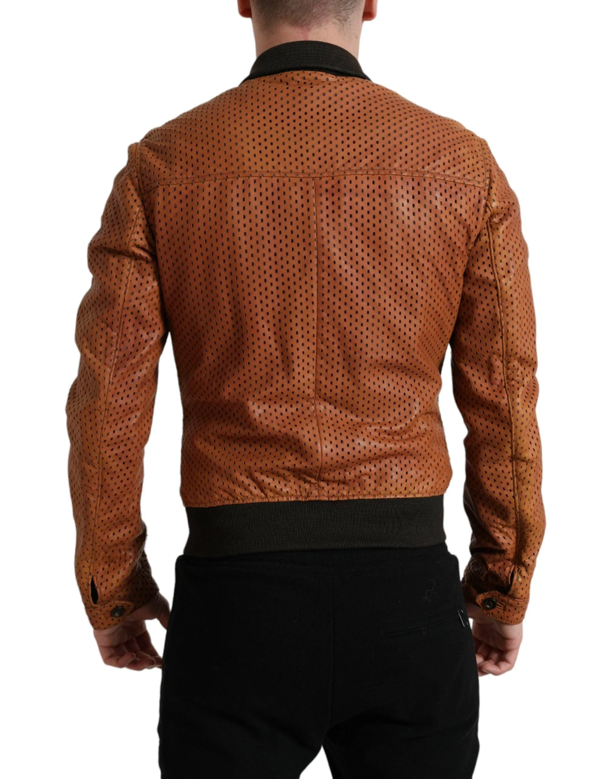 Dolce & Gabbana Brown Lambskin Leather Perforated Jacket