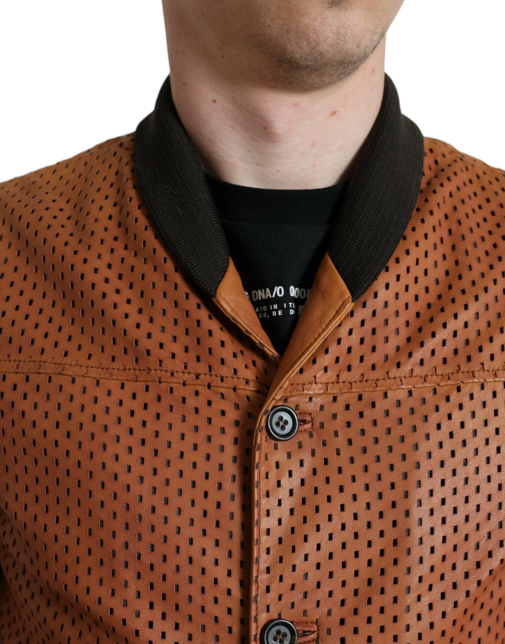 Dolce & Gabbana Brown Lambskin Leather Perforated Jacket