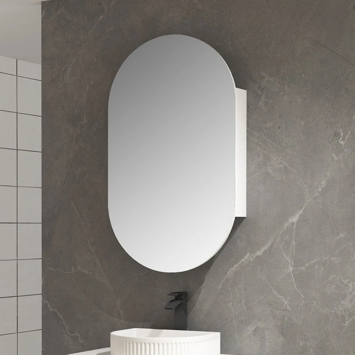 Ella 450mm Oval Mirrored Shaving Cabinet