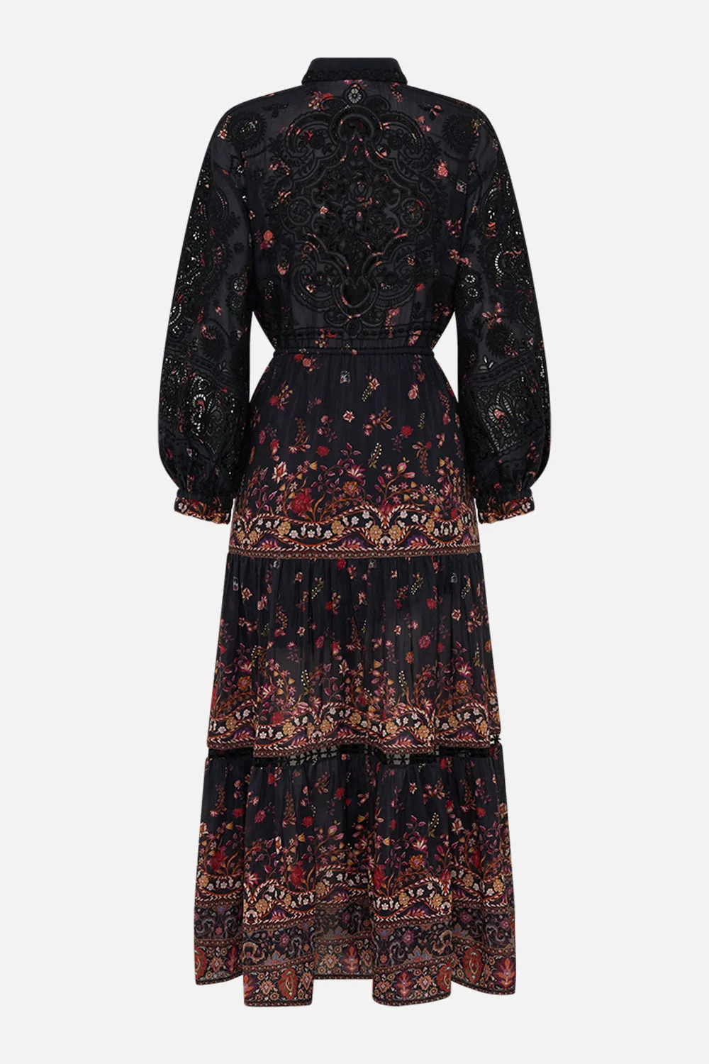 EMBROIDERED TIERED LONG SHIRT DRESS LOOM TO TOMB