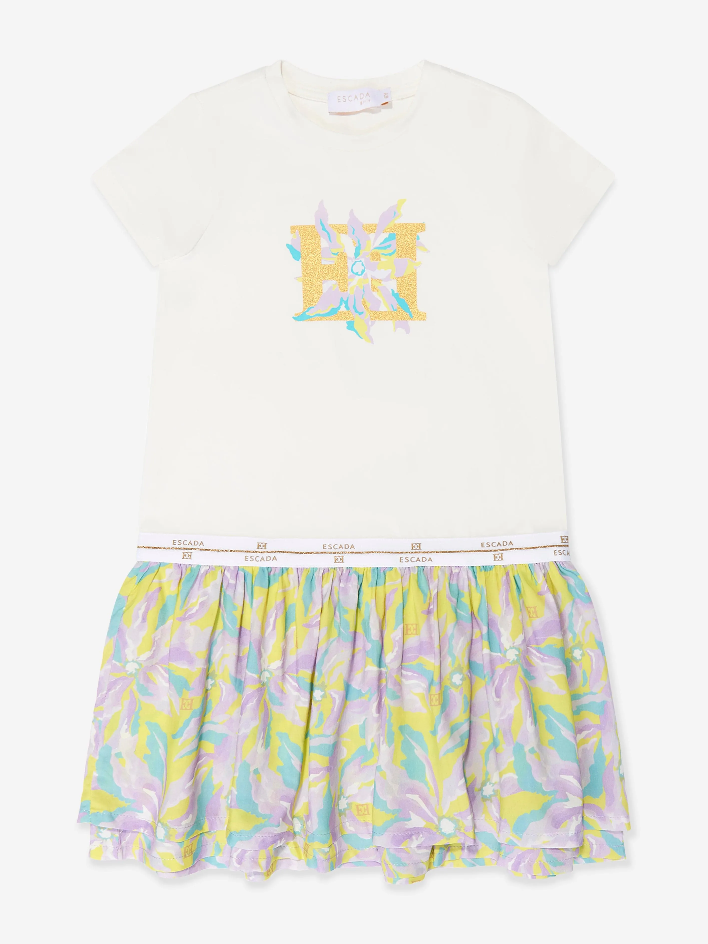 Escada Girls Floral T-Shirt Dress in White