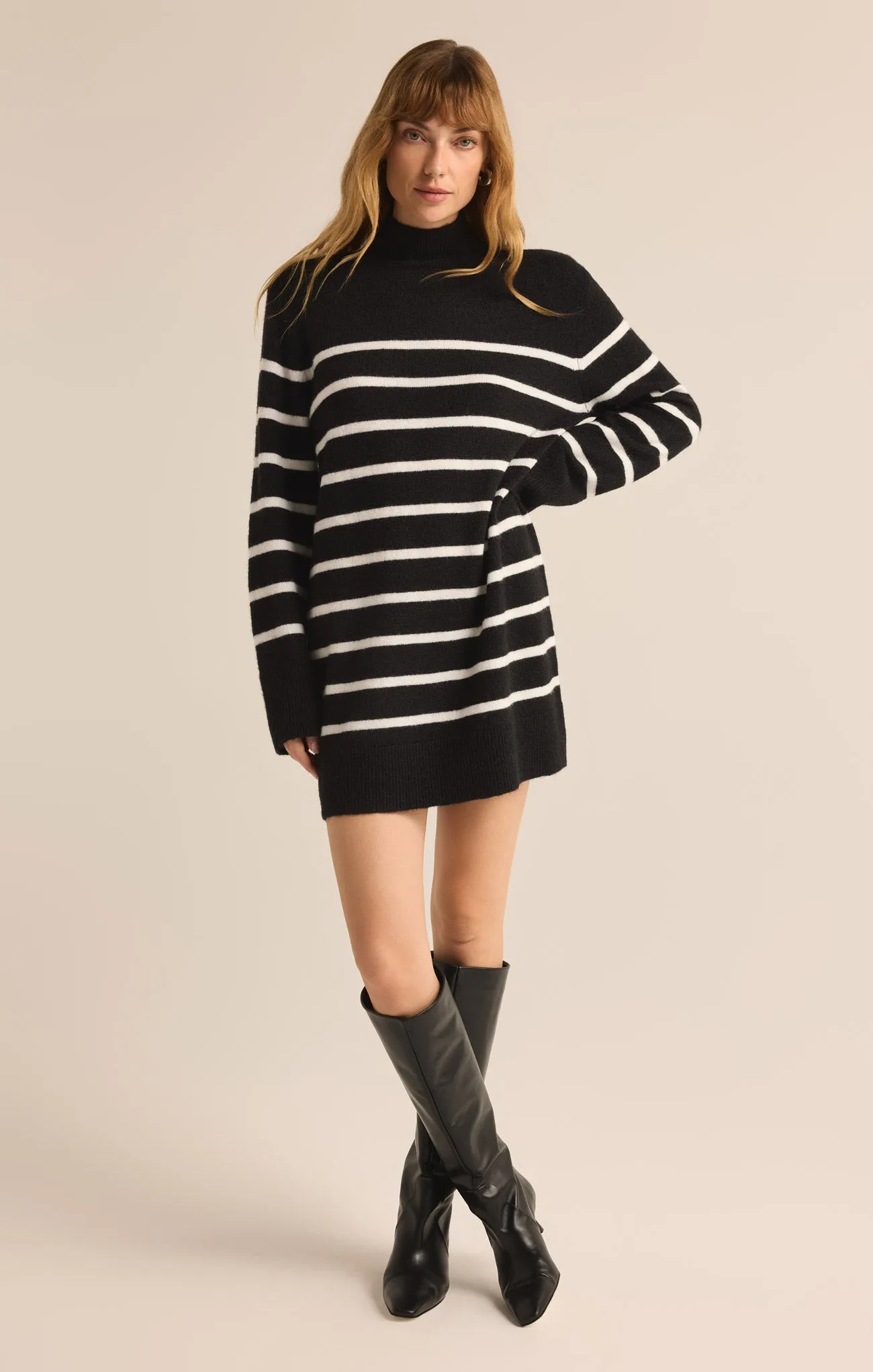 Fin Stripe Turtleneck Sweater Mini Dress