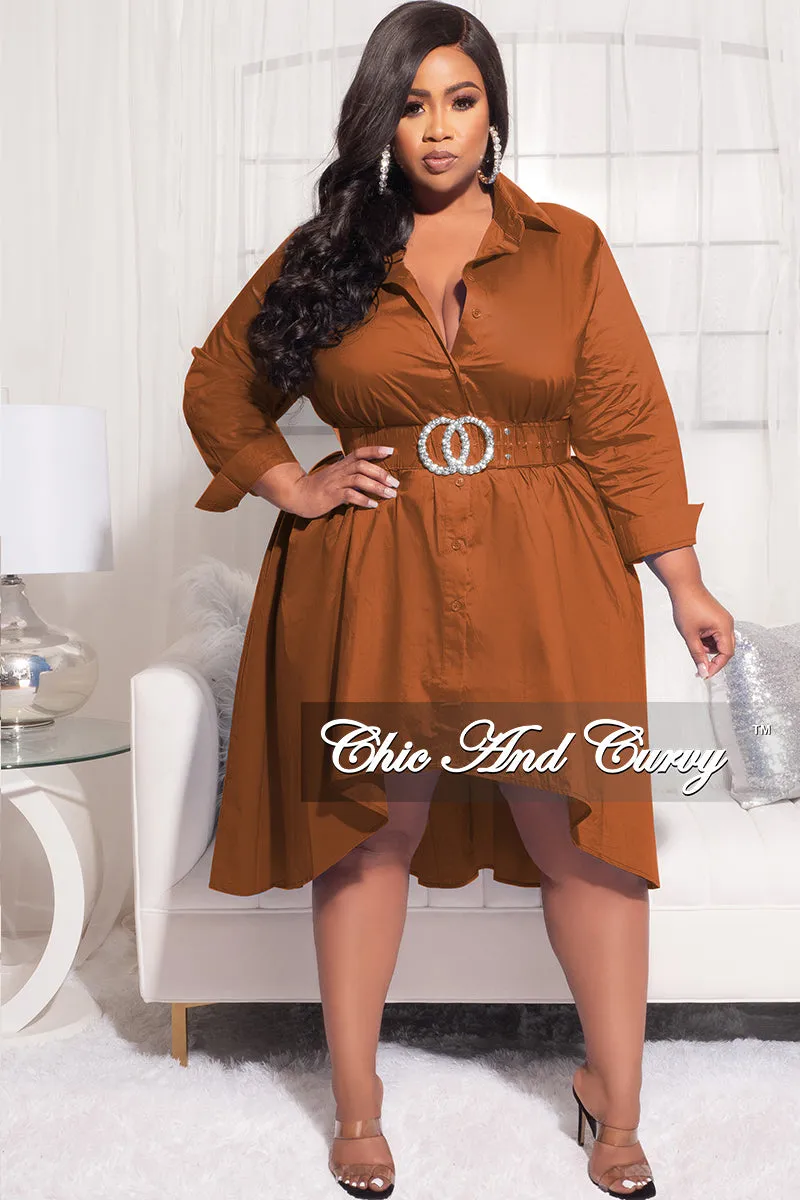 Final Sale Plus Size Hi-Low Shirt Dress in Brown