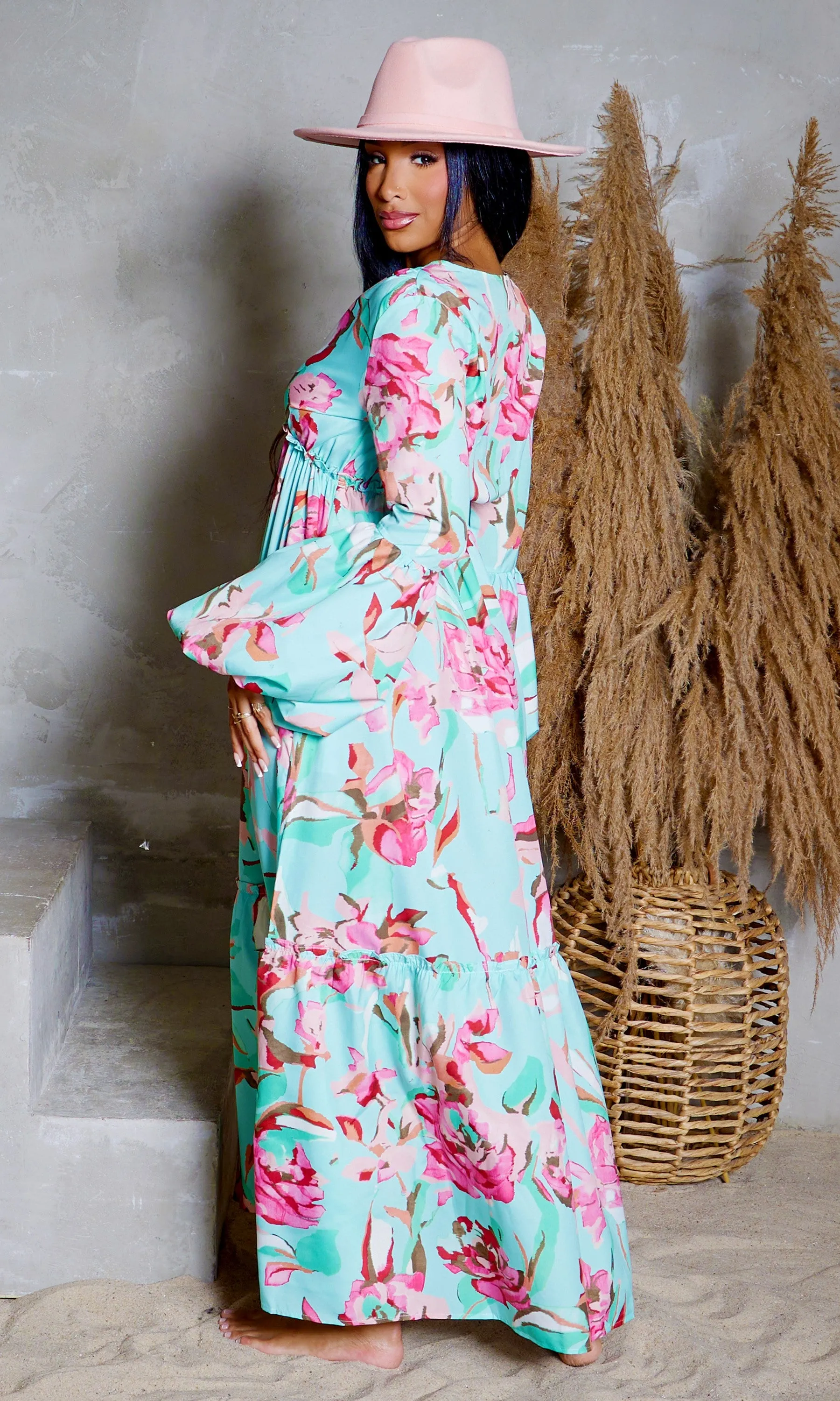 Floral V-Neck Printed Maxi Dress