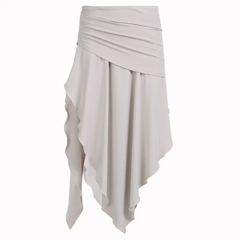 Girlary fall outfits aesthetic Holiday Casual Style Pleated Split Irregular Design Low Waist Long Skirt New Solid Color Drape Skirt