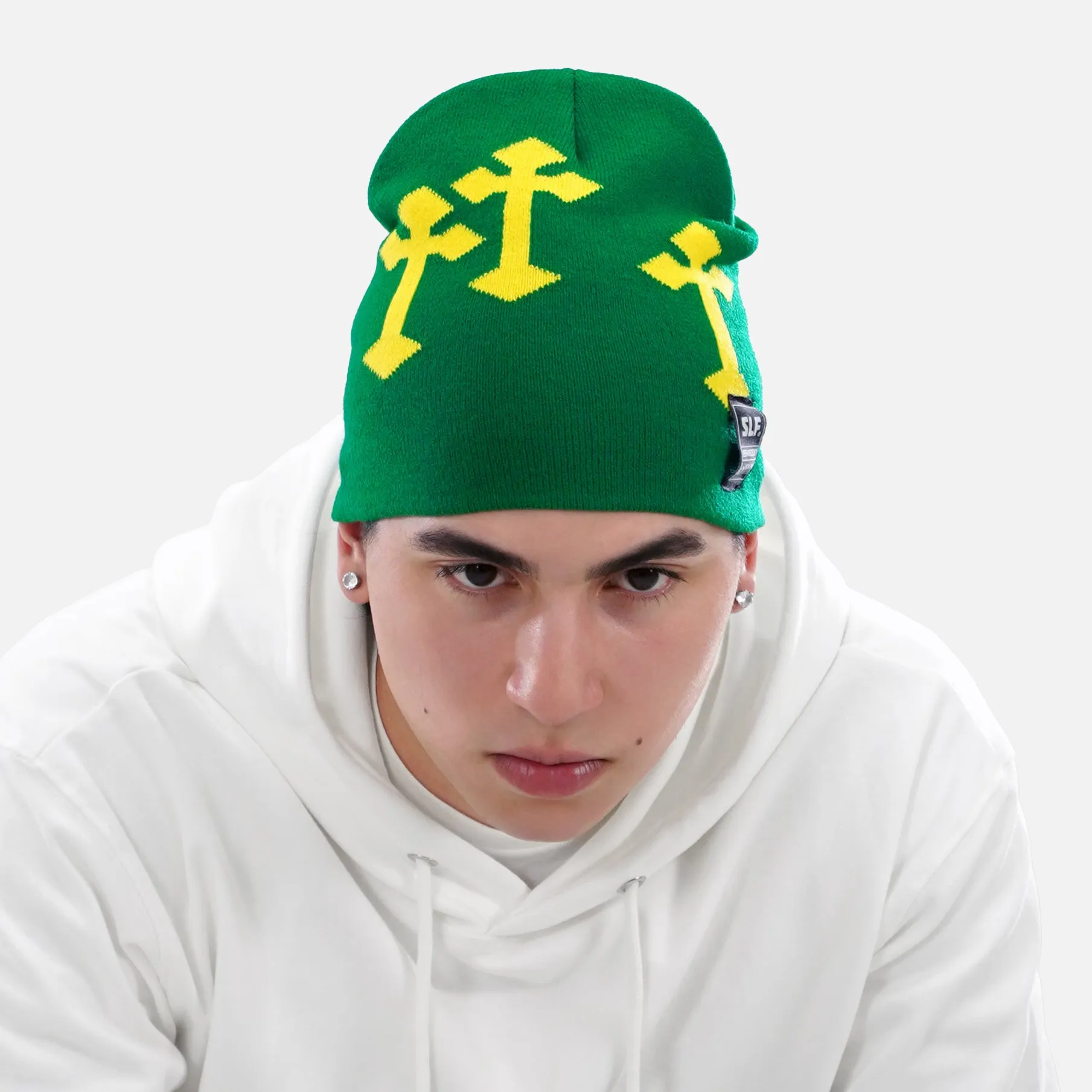 Gothic Cross Green Yellow Beanie