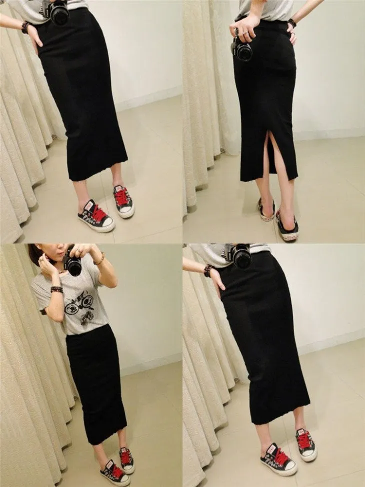 High Waist Hip Flattering Splitted Knitted Skirt Slim Look Pencil Mid Length Women Skirt