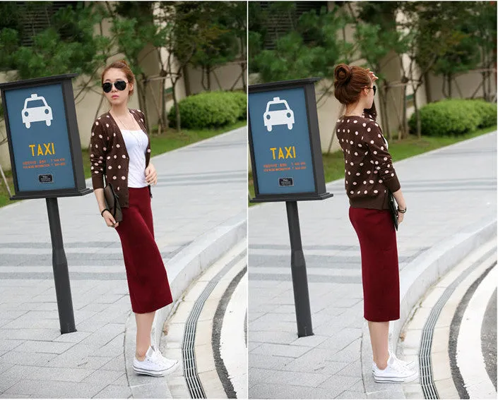 High Waist Hip Flattering Splitted Knitted Skirt Slim Look Pencil Mid Length Women Skirt