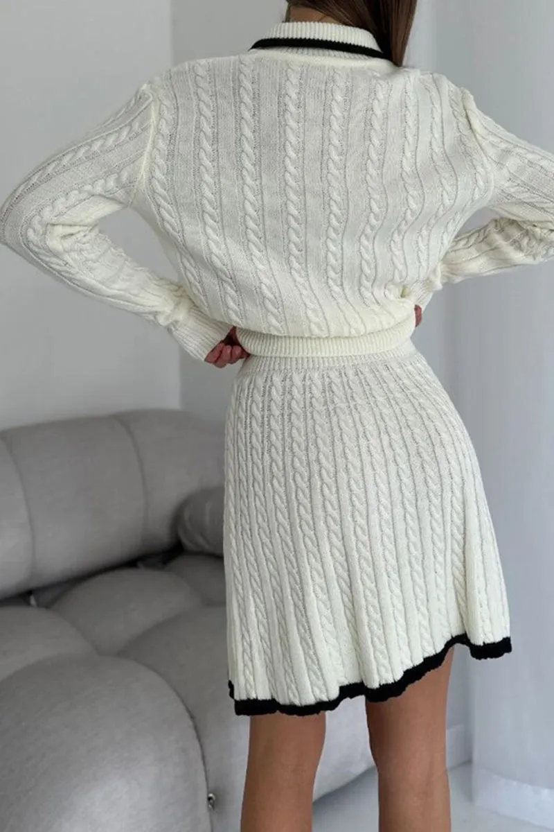 HUS1208 Cable Knit Sweater Dress Set