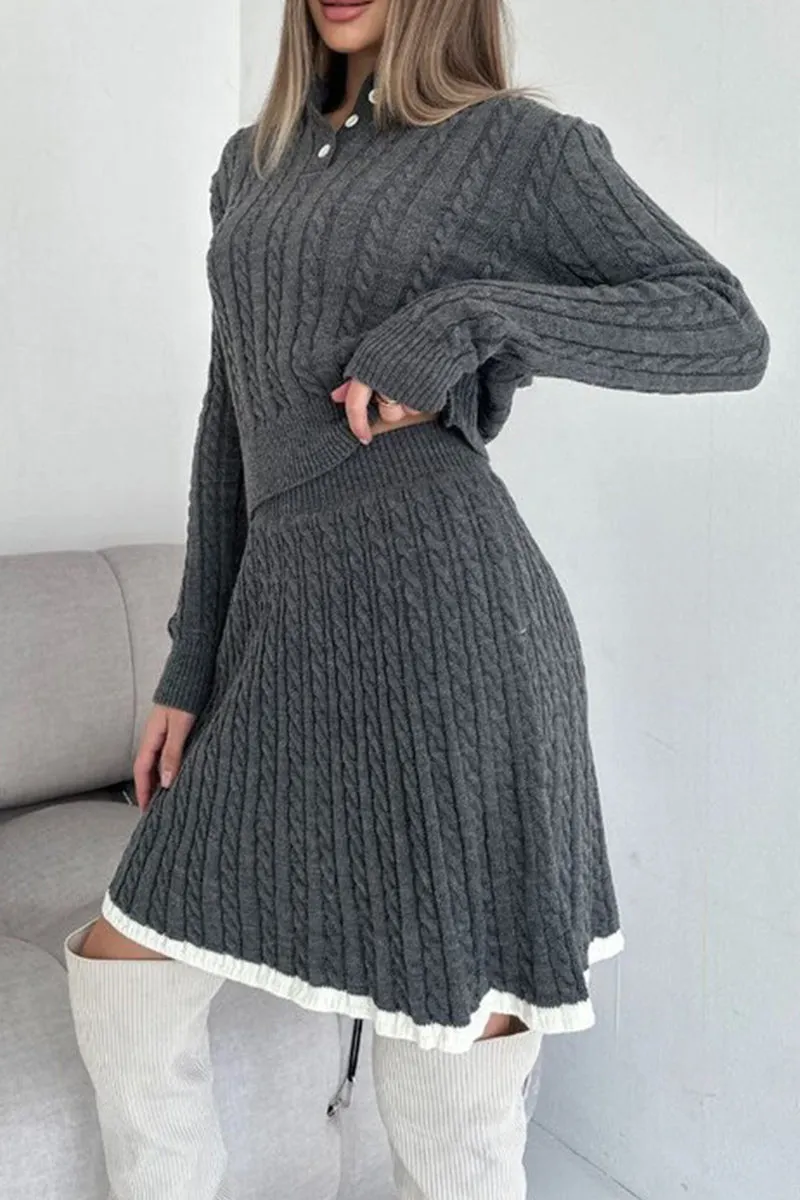 HUS1208 Cable Knit Sweater Dress Set