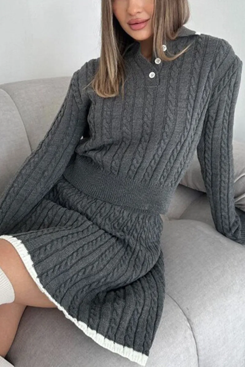 HUS1208 Cable Knit Sweater Dress Set