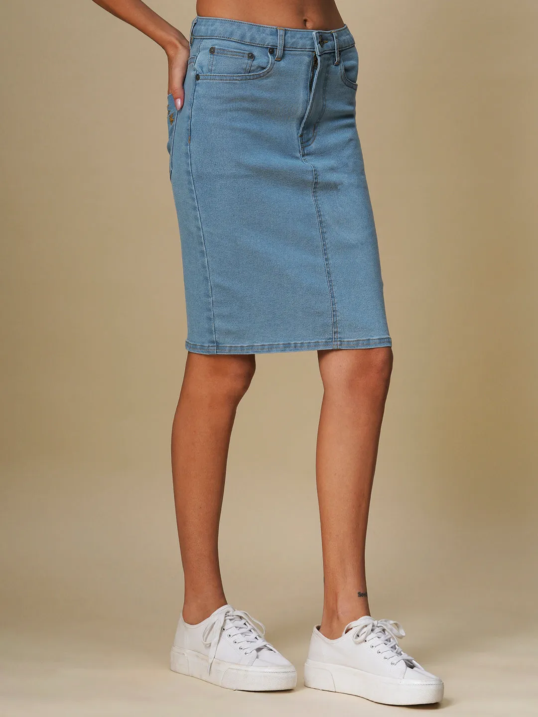 ICE WASH DENIM PENCIL SKIRT