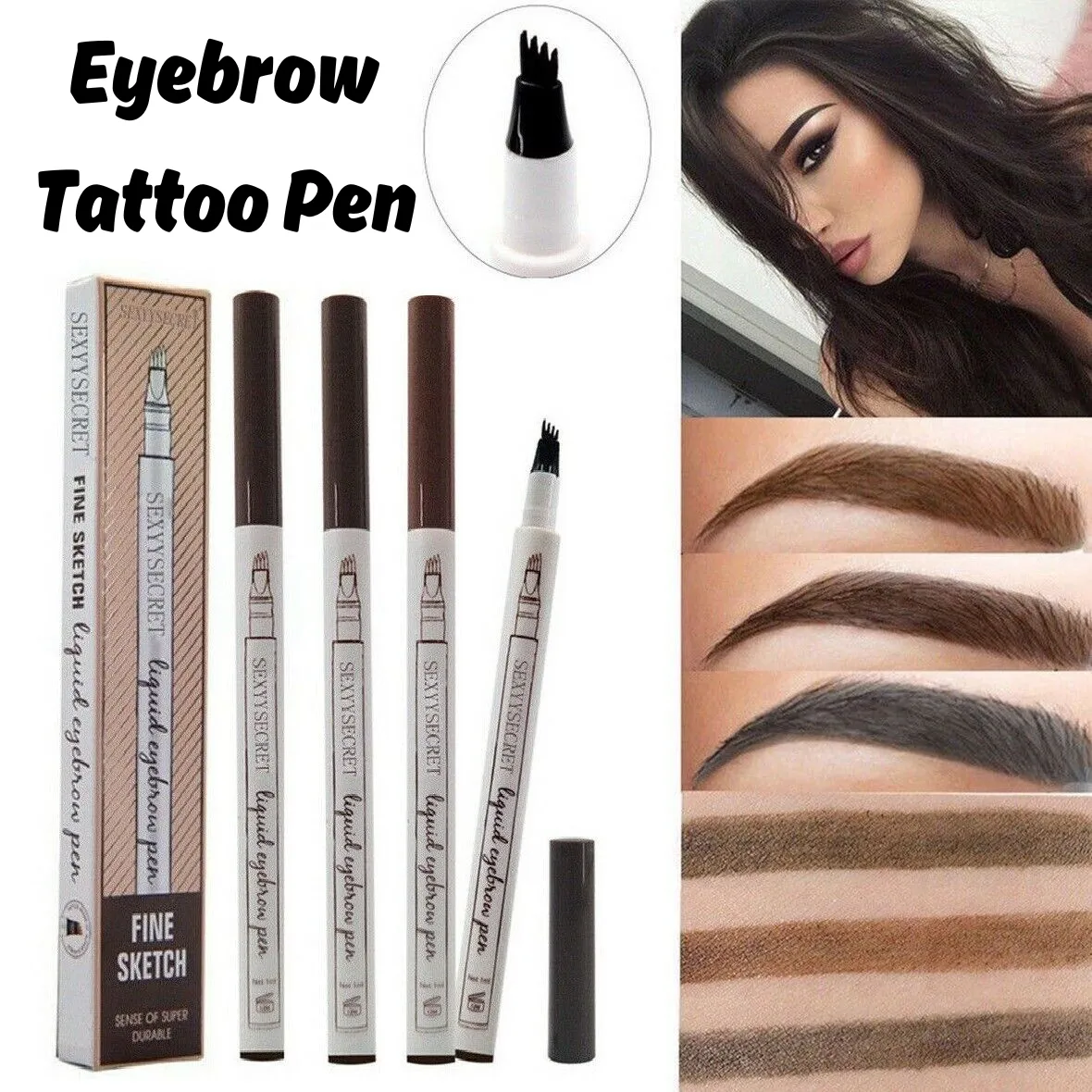 Instant Eyebrow Pen With 4 Tips Waterproof Long-lasting Brow Gel Tinted Pen For Eyes Makeup