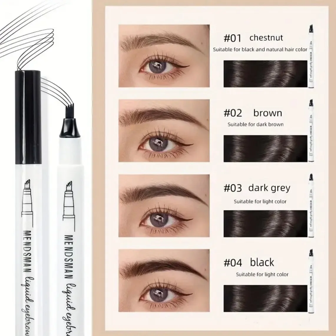 Instant Eyebrow Pen With 4 Tips Waterproof Long-lasting Brow Gel Tinted Pen For Eyes Makeup