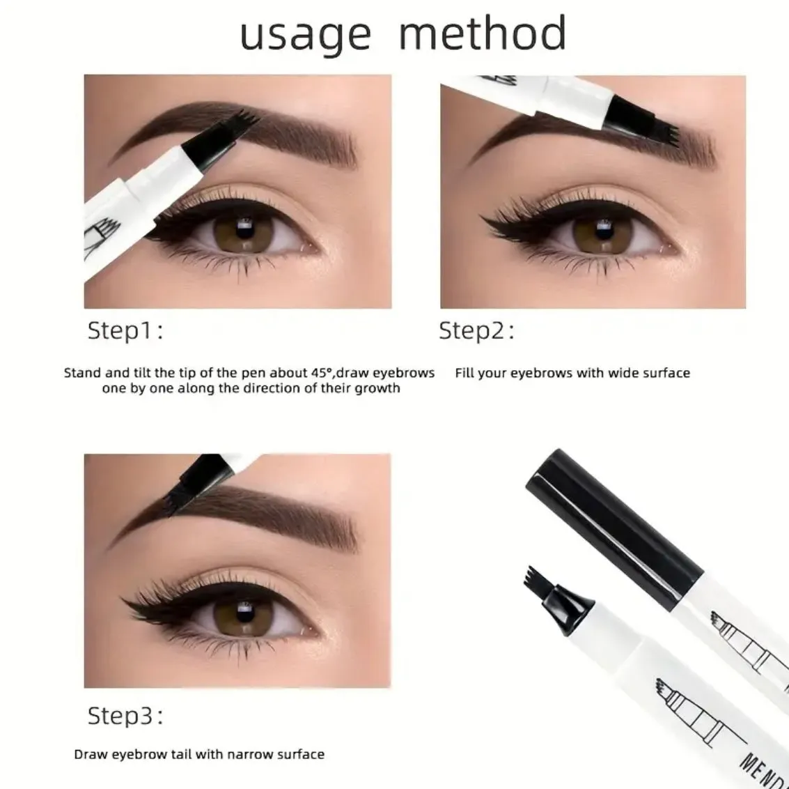 Instant Eyebrow Pen With 4 Tips Waterproof Long-lasting Brow Gel Tinted Pen For Eyes Makeup