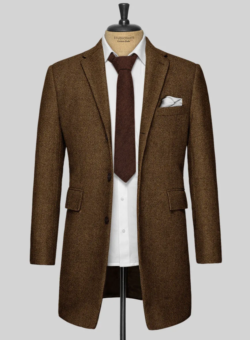 Italian Highlander Mustard Herringbone Tweed Overcoat