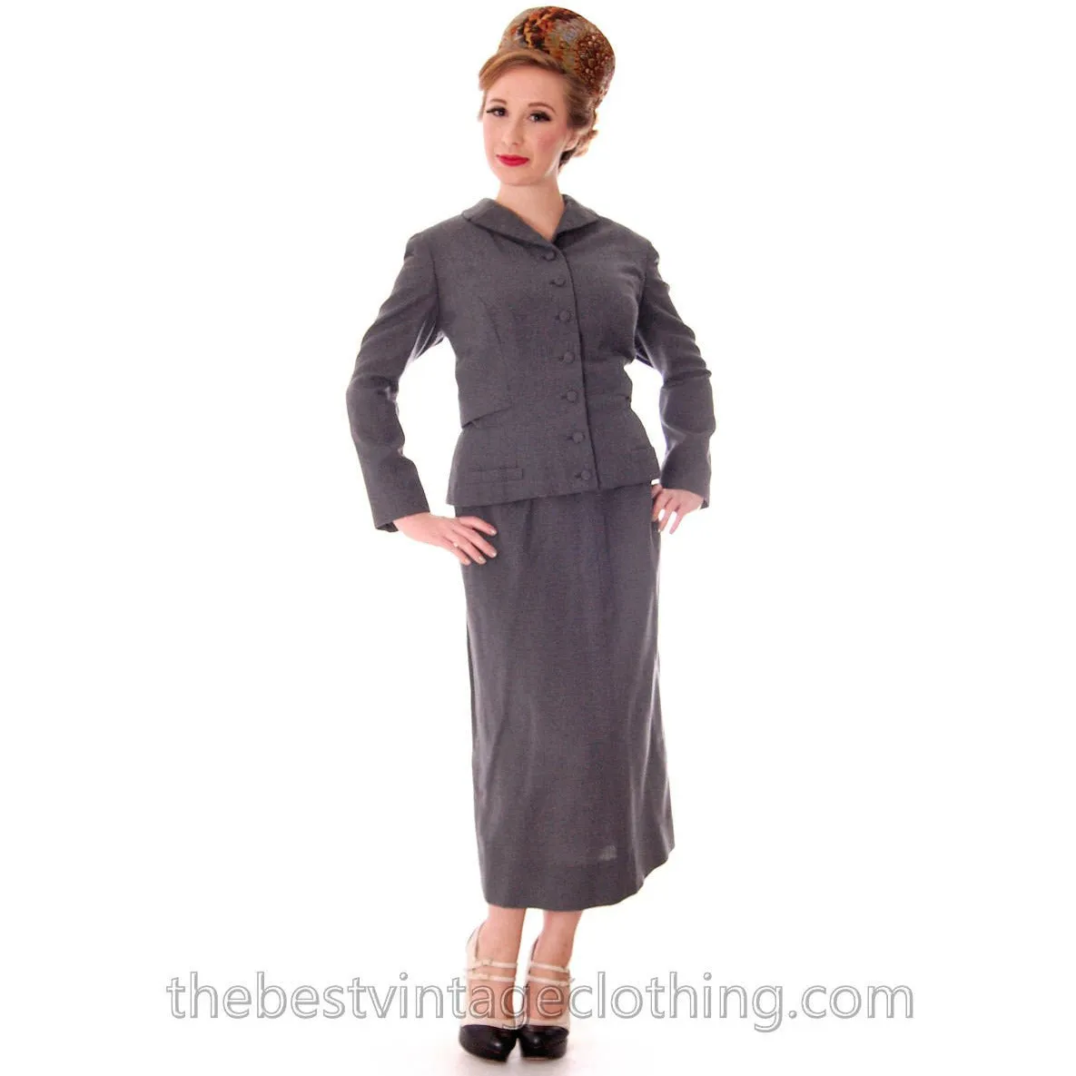 Jablow Suit Vintage 1950s Gray Womens Day Suit Damaged Costume 40-27-41