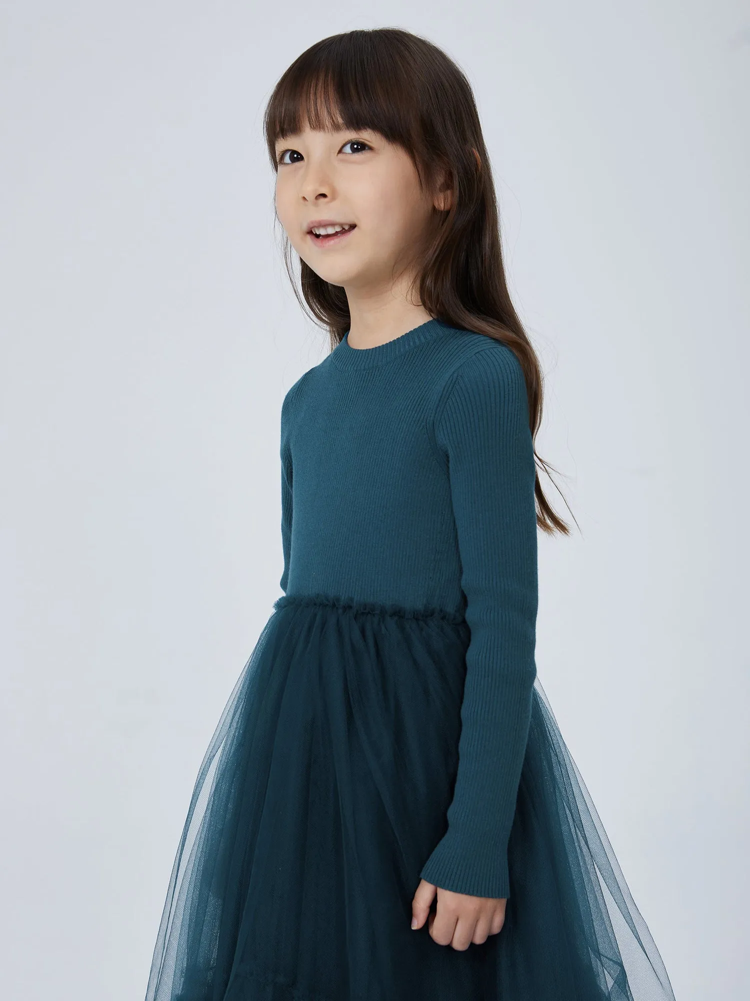 JNBY Girl's Ribbed Sweater and Tulle Dress