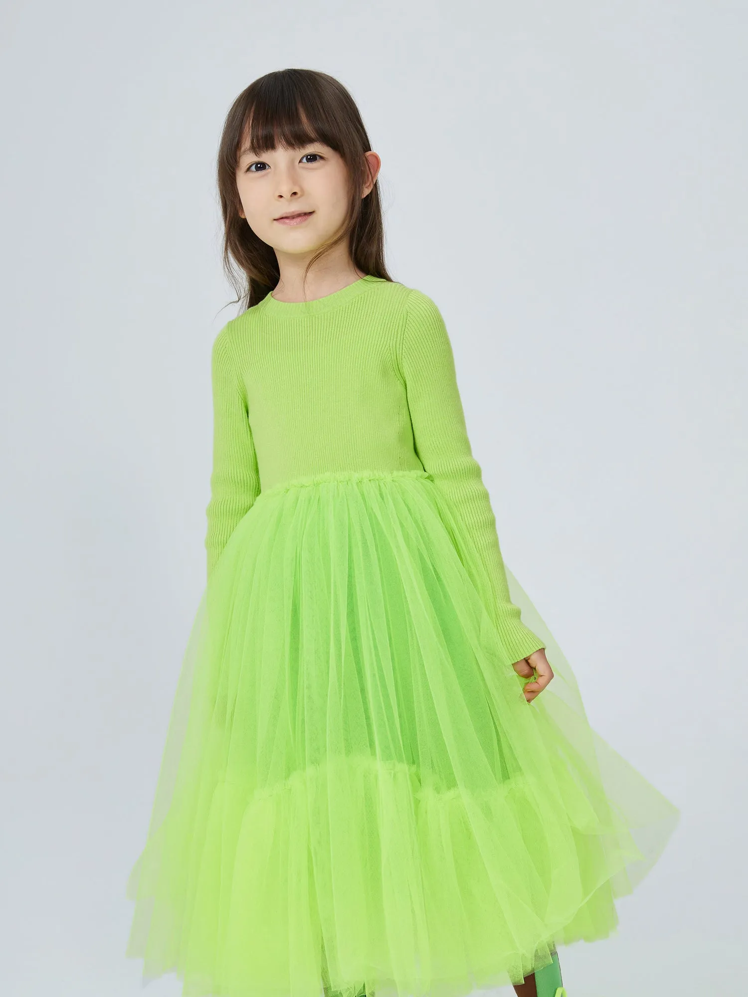 JNBY Girl's Ribbed Sweater and Tulle Dress