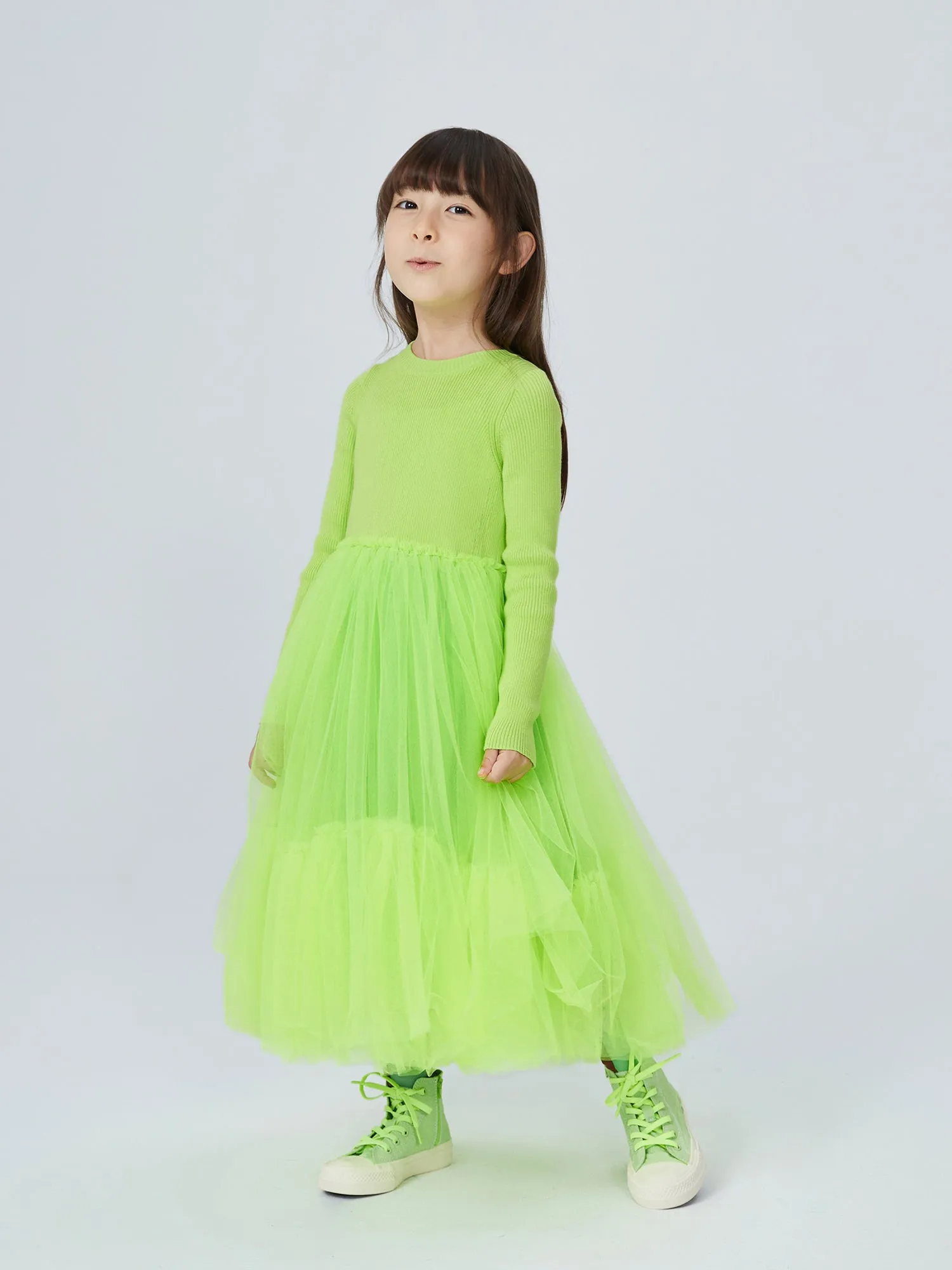 JNBY Girl's Ribbed Sweater and Tulle Dress