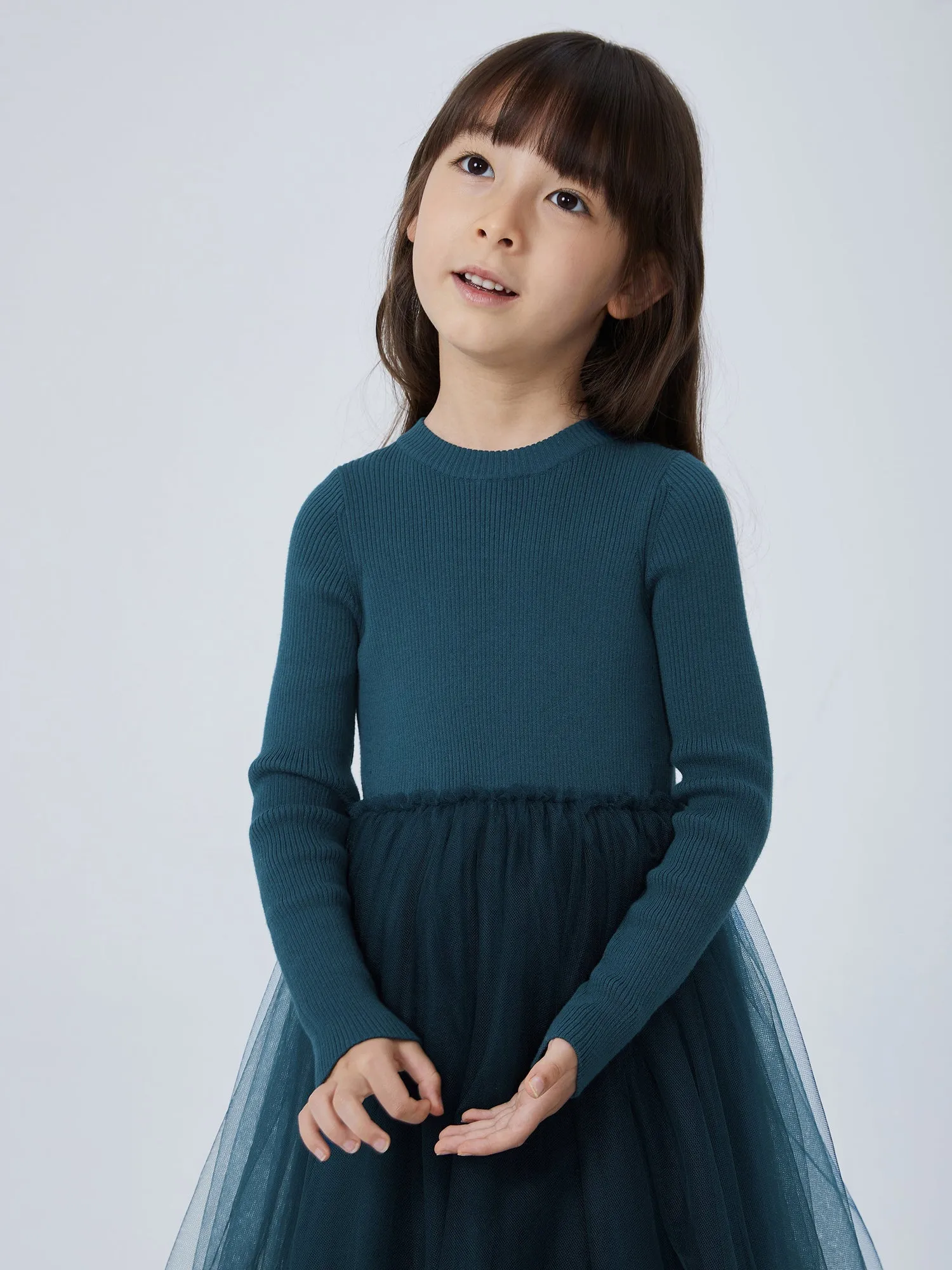 JNBY Girl's Ribbed Sweater and Tulle Dress