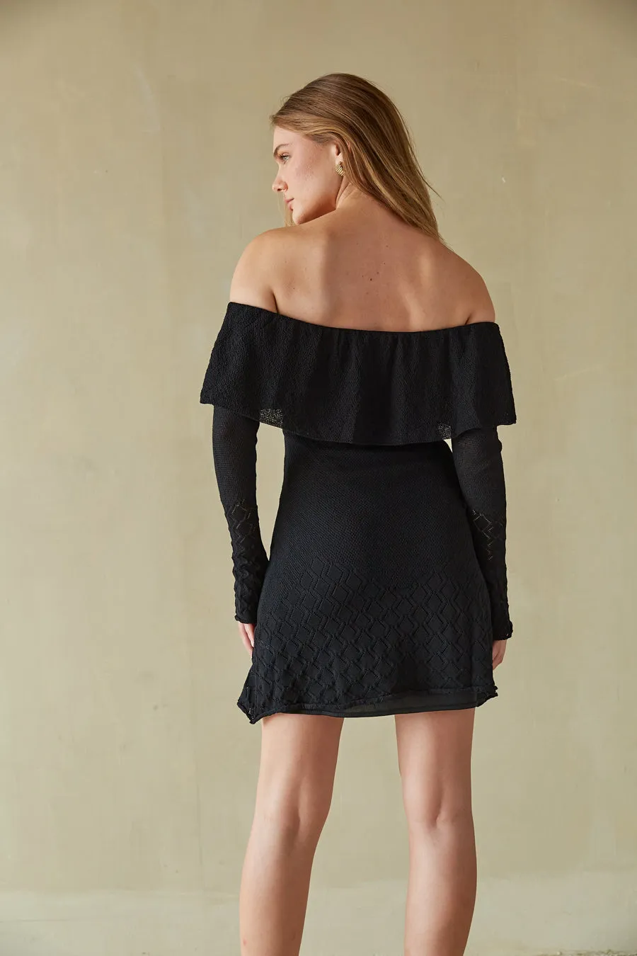 Julia Off the Shoulder Ruffle Sweater Mini Dress