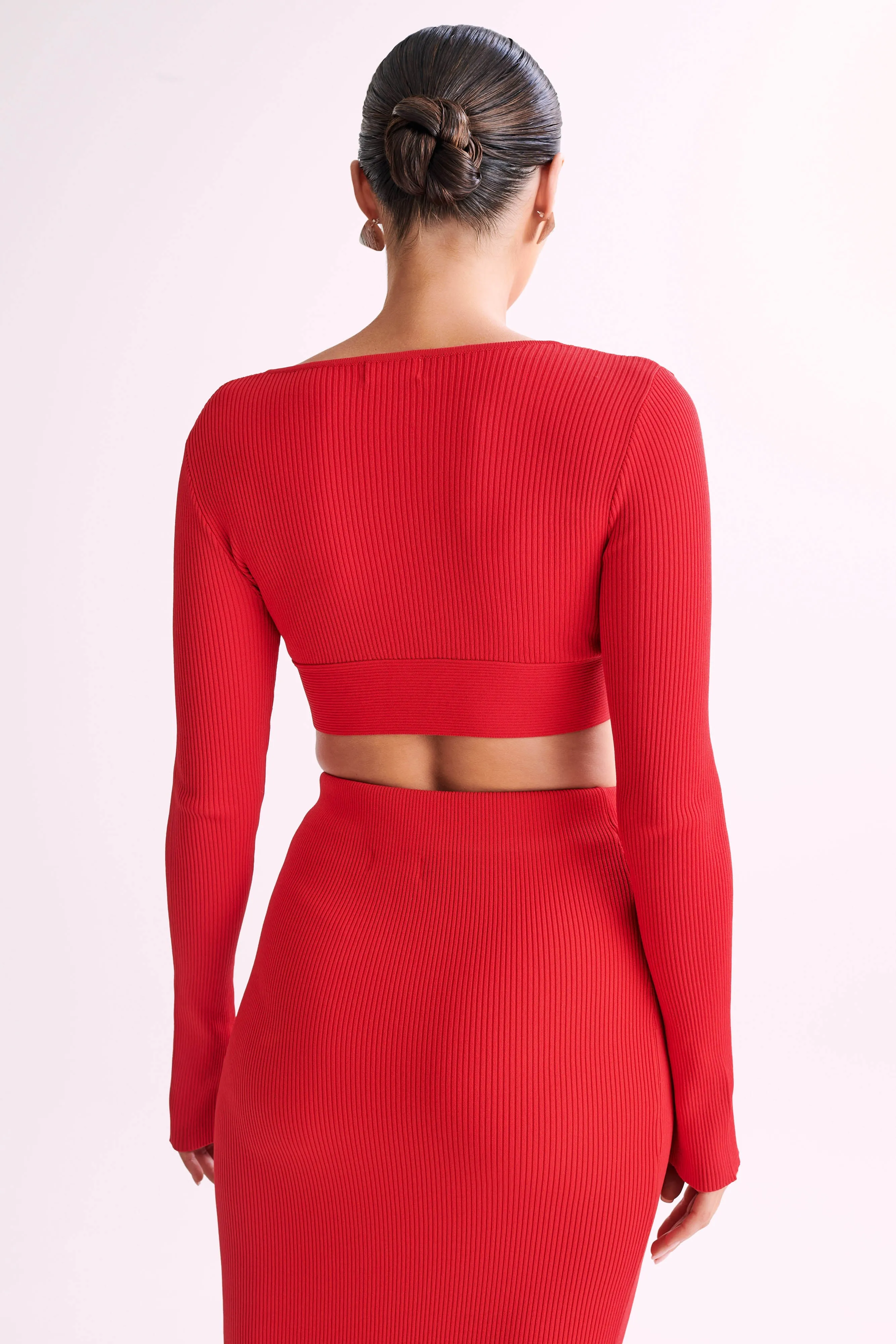 Kaesha Long Sleeve Twist Front Knit Top - Red