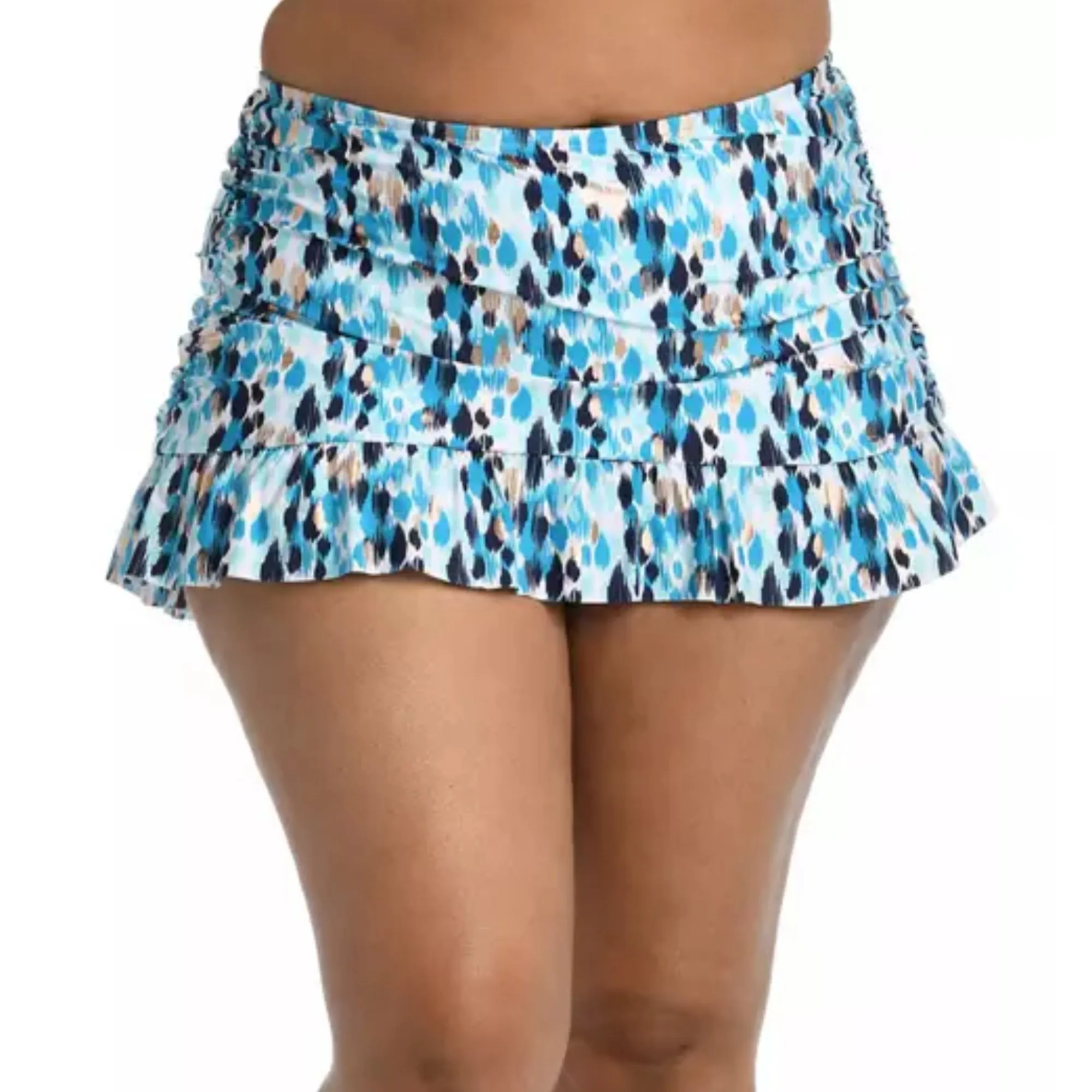 La Blanca Women's Plus Tummy Control Sea Glass Metallic Print Shore Beach Swim Skirt