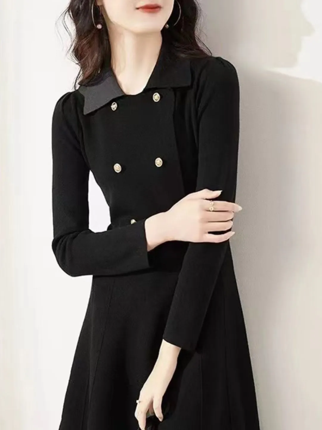 Lapel Knitted Sweater Dress