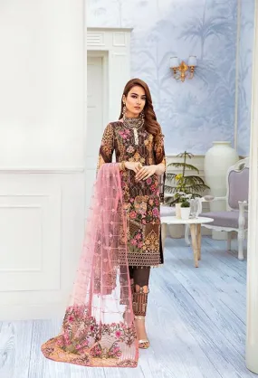 Latest embroidered chiffon dress online 2020 in brown and pink color # P2520