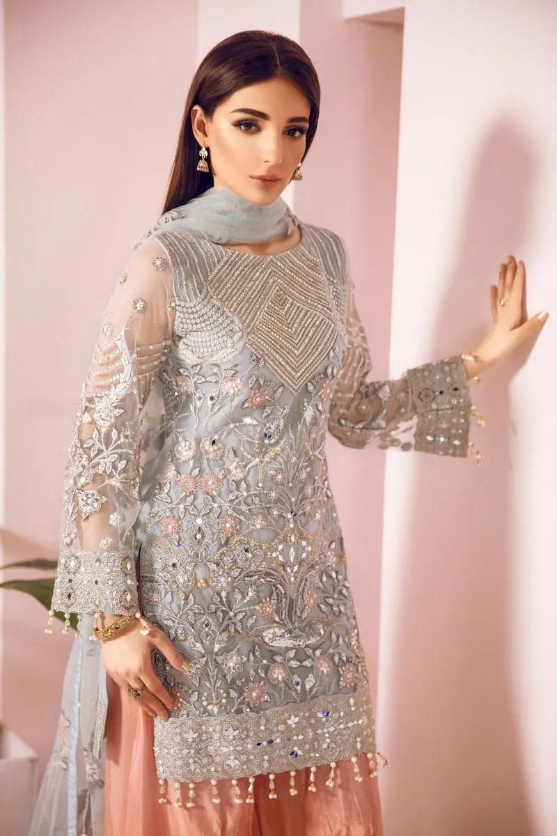 Latest Pakistani Fancy Party Dress in Sky Blue Color #J4343