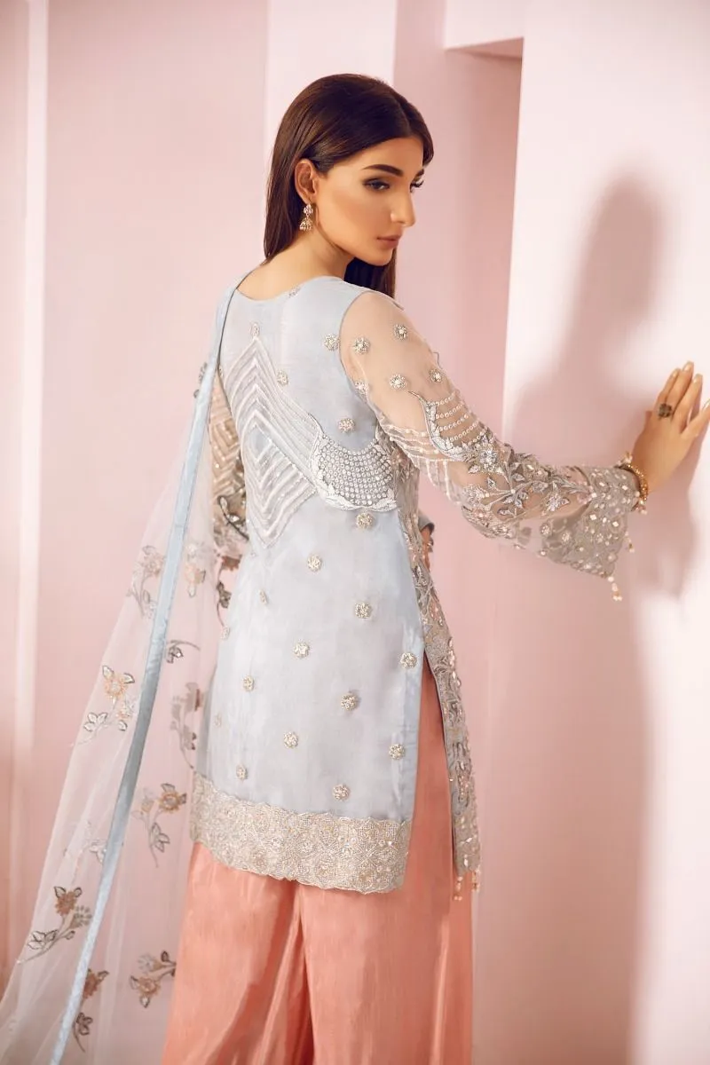 Latest Pakistani Fancy Party Dress in Sky Blue Color #J4343