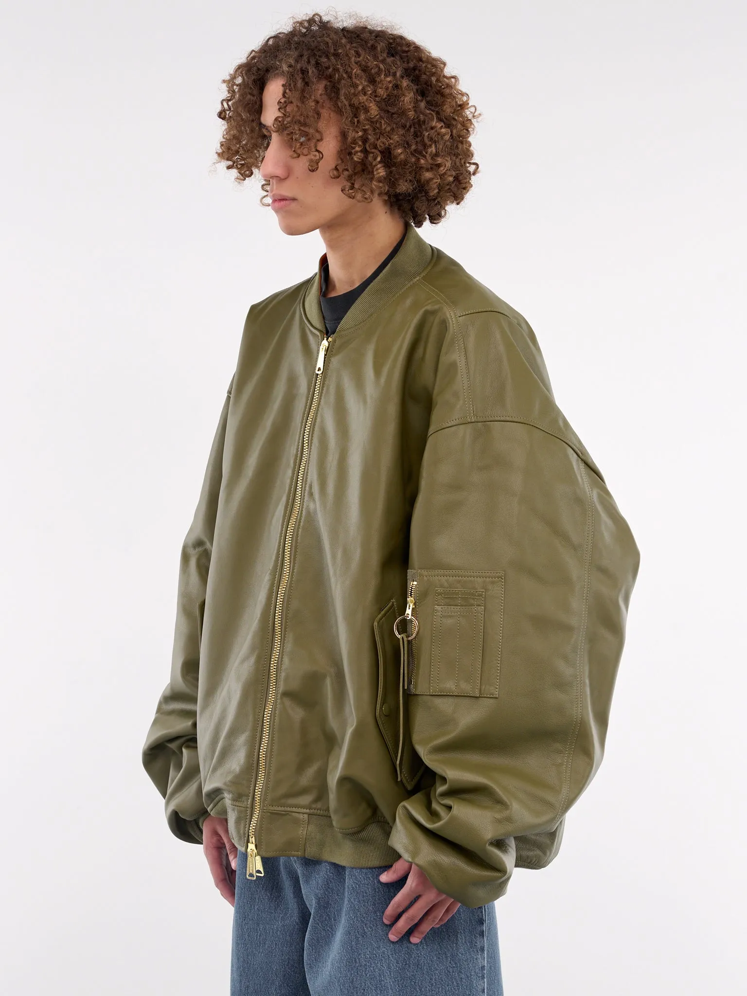 Leather Bomber Jacket (UA66JA200E-GREEN)