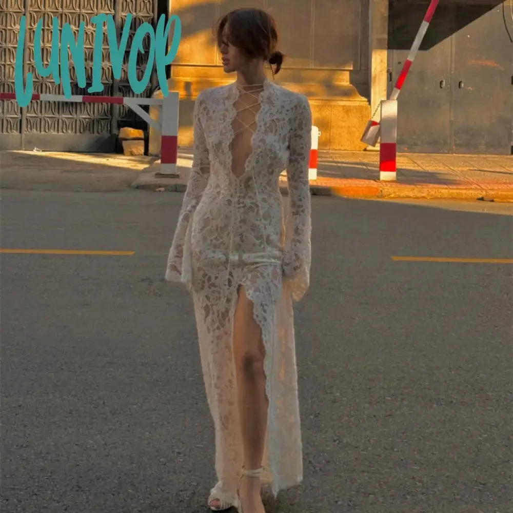 Lunivop android vs cyberborg dress to impress 2024 Early Autumn New Sexy Hot Girl Lace Stitching Fashion Street Slit Long Sleeve Dress