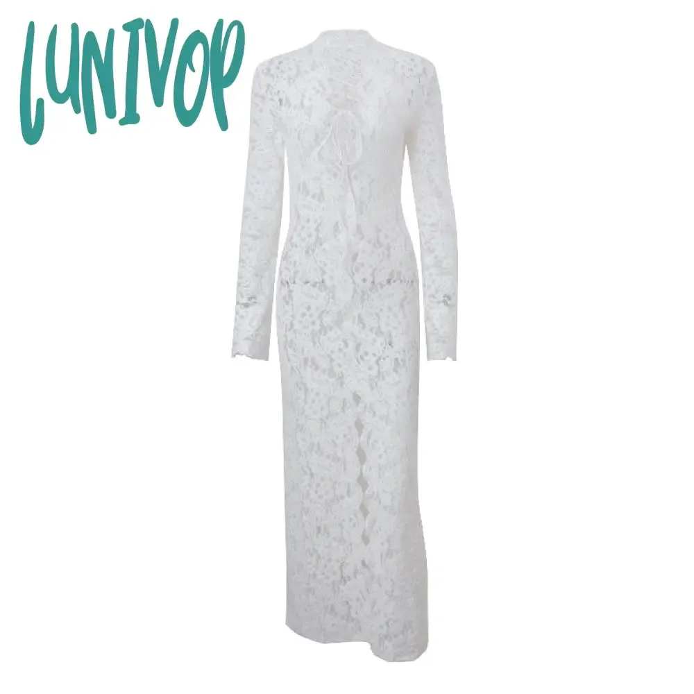 Lunivop android vs cyberborg dress to impress 2024 Early Autumn New Sexy Hot Girl Lace Stitching Fashion Street Slit Long Sleeve Dress