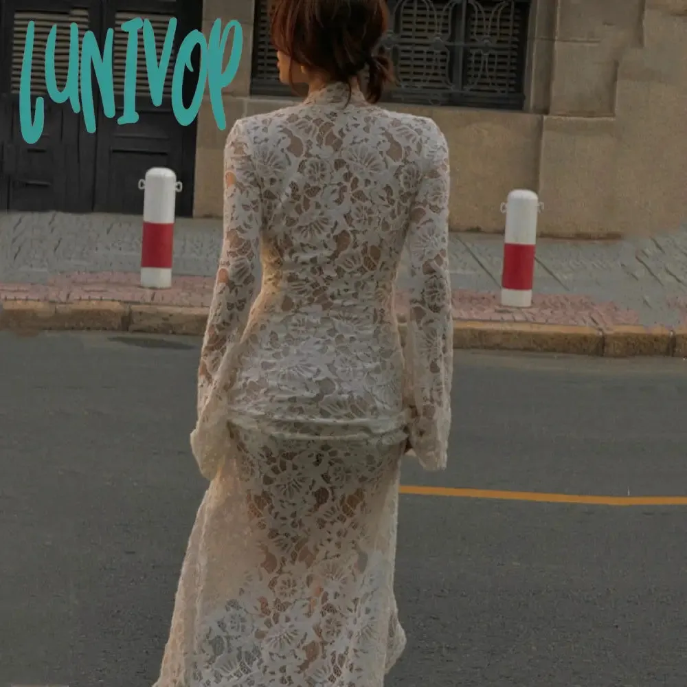 Lunivop android vs cyberborg dress to impress 2024 Early Autumn New Sexy Hot Girl Lace Stitching Fashion Street Slit Long Sleeve Dress