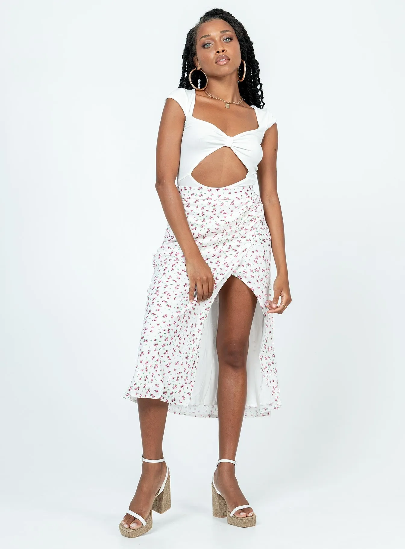 Mabel Midi Skirt White Floral