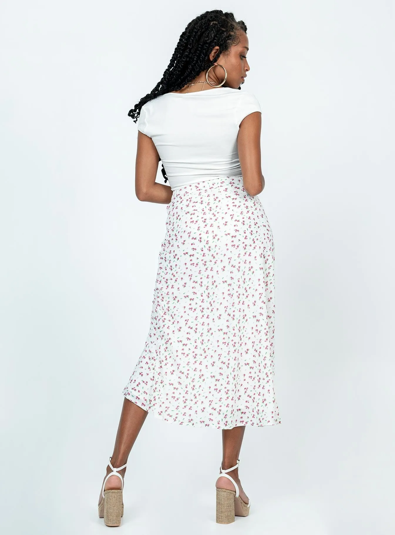 Mabel Midi Skirt White Floral